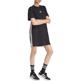 adidas Essential 3-Stripes T-Shirt Dress in Black/White at Nordstrom Rack, Size X-Small