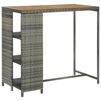 Berkfield Home Bar Table with Storage Rack Grey 120x60x110 cm Poly Rattan | Size: 120 x 60 x 110 cm