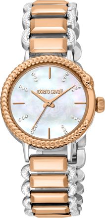 Roberto Cavalli Womens White MOP Two Tone Silver & Rose Gold Quartz Watch