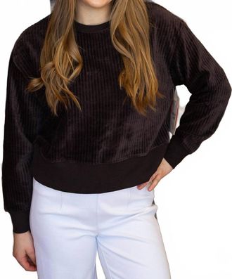 RD Style Louise Rib Velour Pullover Top In Dark Brown