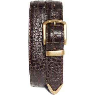 Noah Croc Embossed Metal Tip Leather Belt in Brown at Nordstrom, Size 30