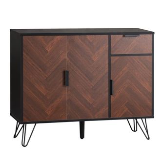 Urban Meuble Aparador moderno efecto madera oscura y negro con caj&oacute;n 90x30x71,5cm