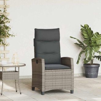 vidaXL Vidaxl - Silla De Jard&iacute;n Reclinable Con Mesa Auxiliar Rat&aacute;n Gris