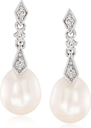 Ross-Simons 8mm Cultured Pearl and. Diamond Drop Earrings in 14kt White Gold