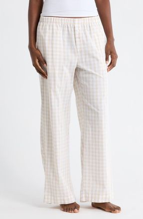 Nordstrom Rack Cotton Poplin Pants in White- Beige O Ella Gingham at Nordstrom Rack, Size X-Small