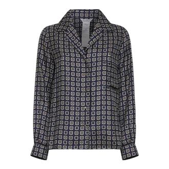 Max Mara Shirts, female, Blue, Size: XS Mxmdisco Semi-Fitted Printed Silk Shirt