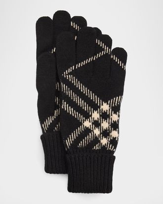 Burberry Check Cashmere-Blend Gloves