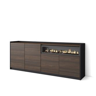 Skraut Home Skraut Home - Aparadores Para Sal&oacute;n, 207x37x80cm, 4 Puertas, Chimenea El&eacute;ctrica, Roble Oscuro Y Negro