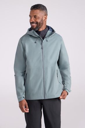 Mountain Warehouse Gael Extreme Mens Jacket with Chin Guard Waterproof Coat Olive - Size X-Small