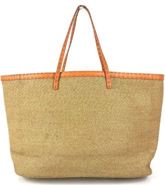 Fendi Beige Orange Raffia Leather Beach Bag Shoulder Bag Tote Bag (Pre-Owned)