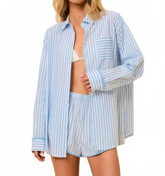 Solid & Striped Avril Button Down Shirt In Blue Lagoon Brule Stripe