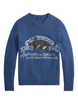 Polo Ralph Lauren Sportsman embroidered intarsia-knit sweater - Blue
