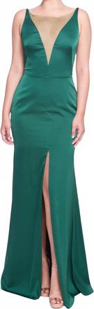 Marchesa Emilia Satin Gown In Jade