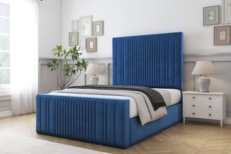 Comfort Beds The Foxy Plush Bed Frame - 50 Upholstered Headboard in Blue | Size: Single