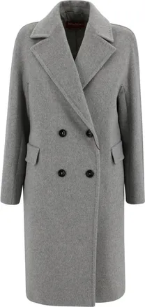 Max Mara Midi Double-Breasted Jas - Dames - Mantel - Grijs - 2XS - Wol - Jassen