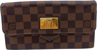 Louis Vuitton Damier Gold Brown Leather Long Wallet (Bi-Fold) (Pre-Owned)
