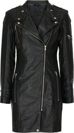 Notyz Lange Bikerjas - Dames - Leren en Su&egrave;de Jassen - Zwart - XL - Leer - Jassen