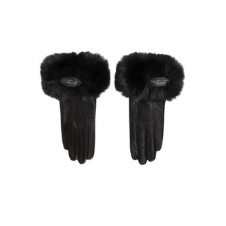 Karl Lagerfeld Accessoires, Dames, Zwart, M, Leer, K/Signature Faux-Fur Handschoenen