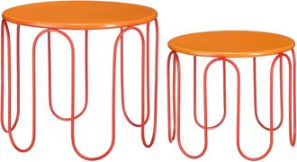 MiCa Decorations Lote de 2 mesas auxiliares de metal naranja Alt. 40