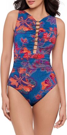 Miraclesuit Decoupage Swizzle One-Piece Swimsuit in Blue Multi at Nordstrom, Size 16