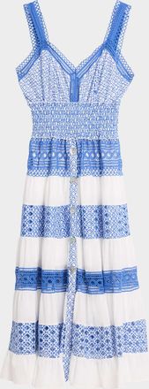 Milly Mixed Eyelet-Embroidered Midi Dress