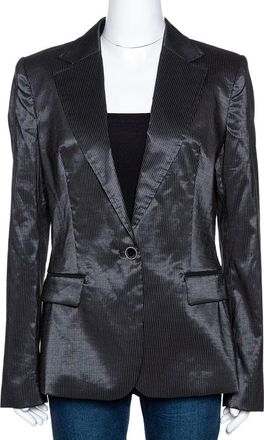 Just Cavalli Black Striped Cotton Ramie Blend Single Buttoned Blazer