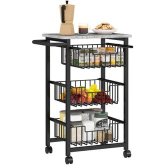 HOMCOM Carrito De Cocina Carrito Verdulero Para Cocina Con 3 Cestas Deslizables Y Marco De Acero Para Comedor 49,5x31x69 Cm Gris Claro - Homcom