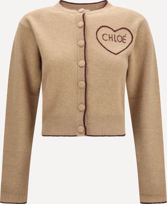 Chlo&eacute; Cardigan aderente con logo in maglia di lana e cashmere Woman S