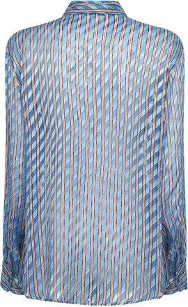 Dries Van Noten Womens Shirt Light Blue Striped Viscose And Silk