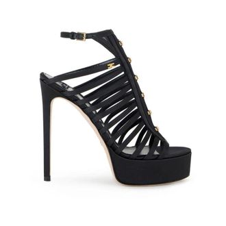 Elisabetta Franchi High Heel Sandals, female, Black, Size: 10 US Satin Sandals with Platform