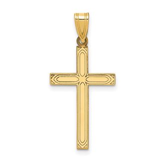 Diamond2Deal 14k Yellow Gold Solid Laser Etched Cross Pendant