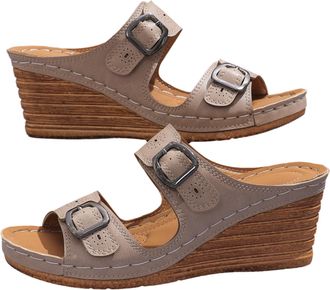 Generic Womens Platform Wedge Sandals, Round Open Toe 2-strap Slip On Slides,Ankle Strap Arch Support Platform Wedge Shoes