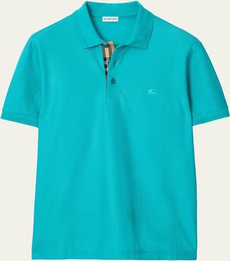 Burberry Mens Check-Placket Slim Fit Cotton Polo Shirt