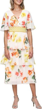 S.L. Fashions Floral Tiered Cocktail Dress in Cream Multi at Nordstrom, Size 10