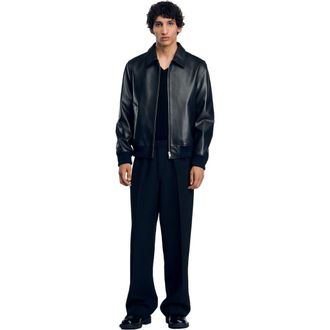 Sandro Plain leather jacket in Black at Nordstrom, Size Xx-Large