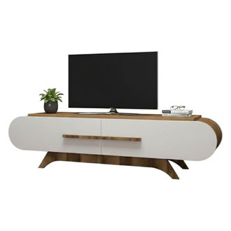 Dmora Dmora - Mueble De Televisi&oacute;n Dubh, Aparador De Sal&oacute;n, Mueble Bajo Para Tv, Base De Pared Equipada, 145x37h50 Cm, Nogal Y Blanco, Con Embalaje Reforzad