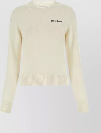 Palm Angels cashmere-blend fine-knit logo-embroidered crew-neck sweater