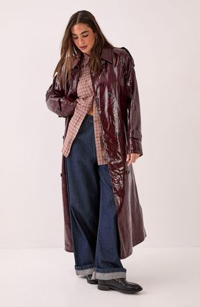 NASTY GAL Womens Premium Vinyl High Shine Faux Leather Trench Coat - Burgundy - Size 6 UK