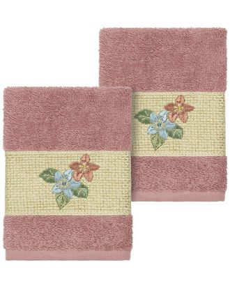 Linum Home Textiles 100% Turkish Cotton Caroline 2Pc Embellished Washcloth Set