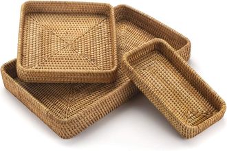 OEM Juego De 3 Bandejas Rectangulares De Mimbre - Bandejas Decorativas Para Servir - Cocina/encimera - Tejido Natural