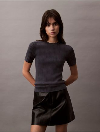 Calvin Klein Jeans Calvin Klein Womens Variegated Rib Slim T-Shirt - Navy - XS