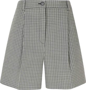 Ports 1961 Ivory Gray Houndstooth Relaxed Fit Virgin Wool Shorts
