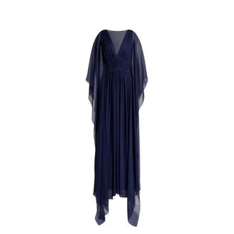 Alberta Ferretti Silk Creponne Evening Dress - female - Alberta Ferretti - Gowns - Blue - L - Dresses