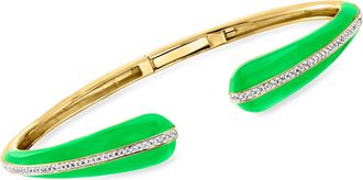 Ross-Simons Green Enamel and Diamond Cuff Bracelet in 18kt Gold Over Sterling