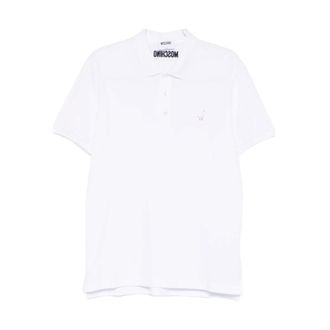 Moschino Polo Shirts, male, White, Size: 2XL Polo Shirt Embroidered Asymmetric Hem
