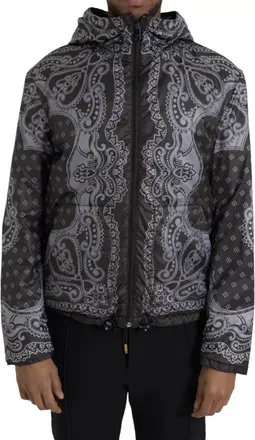 Dolce & Gabbana Gray Bandana Hooded Full Zip Bomber Mens Jacket (Pre-Owned)