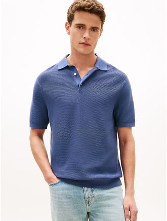Tommy Hilfiger Mens Short-Sleeve Waffled Sweater Polo - Blue - XXL