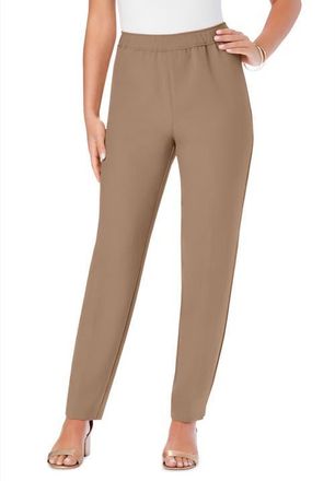 Roaman's Petite Plus Size Classic Bend Over Structured Straight Leg Pull-On Pant in Brown Sugar at Nordstrom, Size 40Short