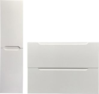 Vente-Unique Mueble simple lavabo suspendido con columna - Blanco - 80 cm - STEFANIE