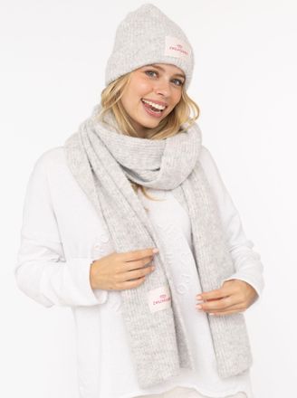 Zwillingsherz Strickm&uuml;tze ZWILLINGSHERZ Zwillingsherz Patch, Damen, hellgrau, Strick, Materialmix, unifarben, M&uuml;tzen Strickm&uuml;tze, gerippt, mit Wolle und Umschlag, m